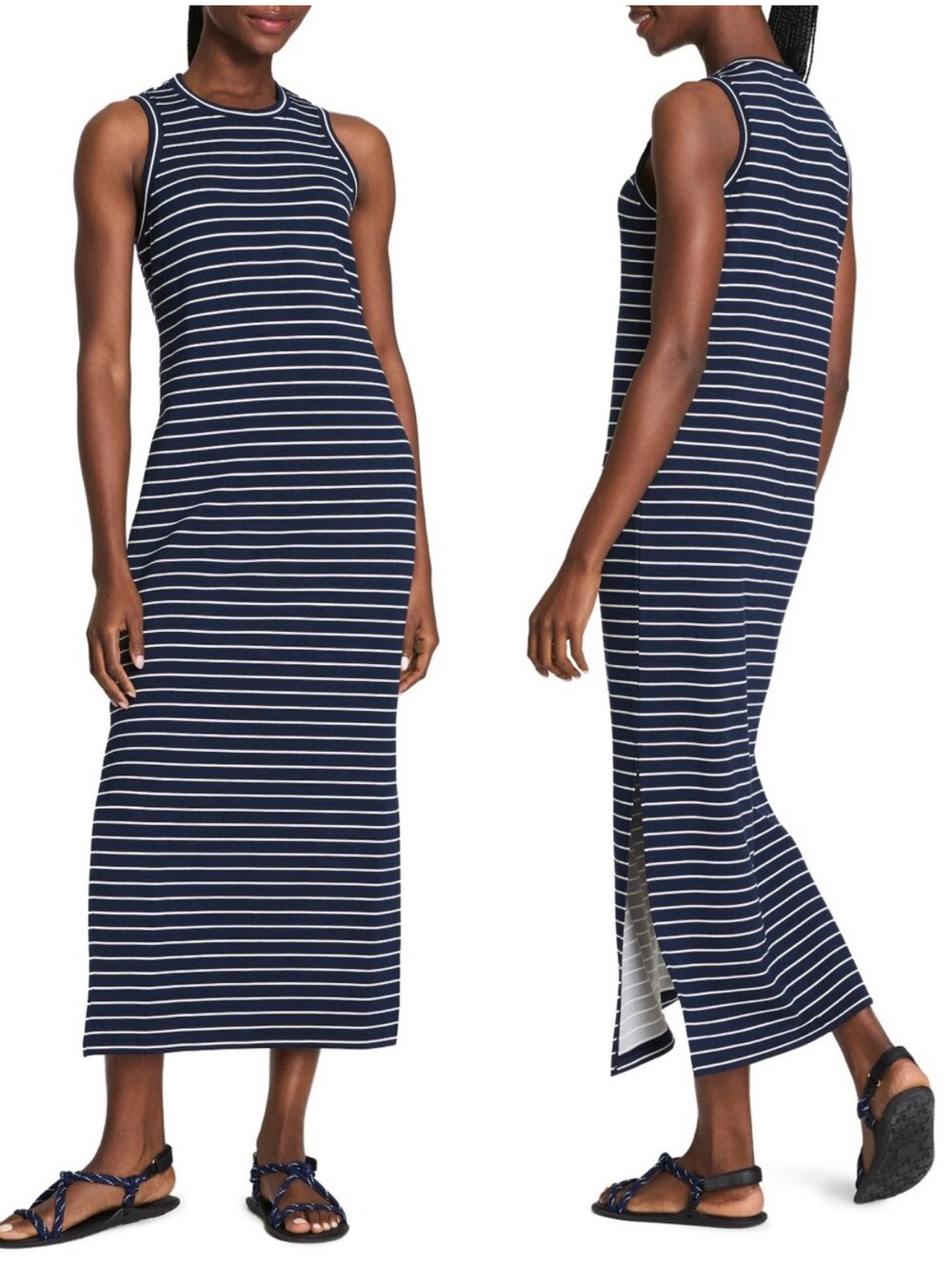 NWT Spanx AirEssentials Sleeveless Maxi Dress in Navy Stripe